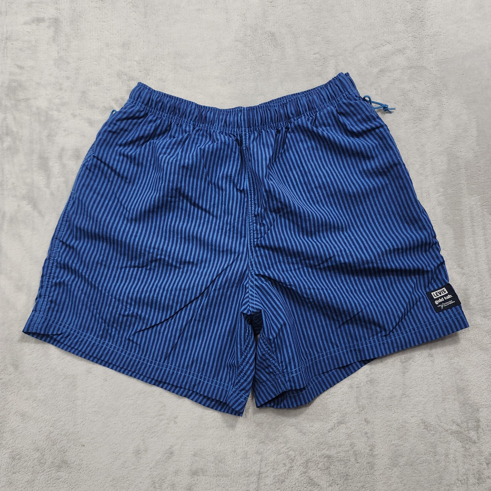 Levi's Gold Tab Shorts Mens M Blue Striped Warmup Relaxed Fit Pockets Outdoor